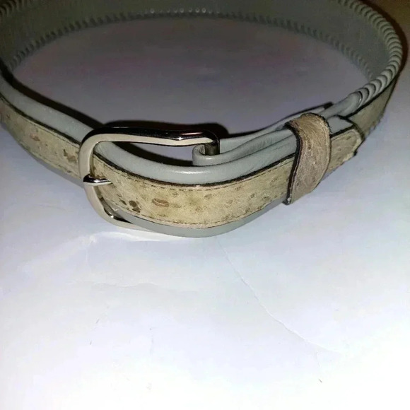 White and gray leather belt with silver whipstitch Size 30 - Picture 1 of 6